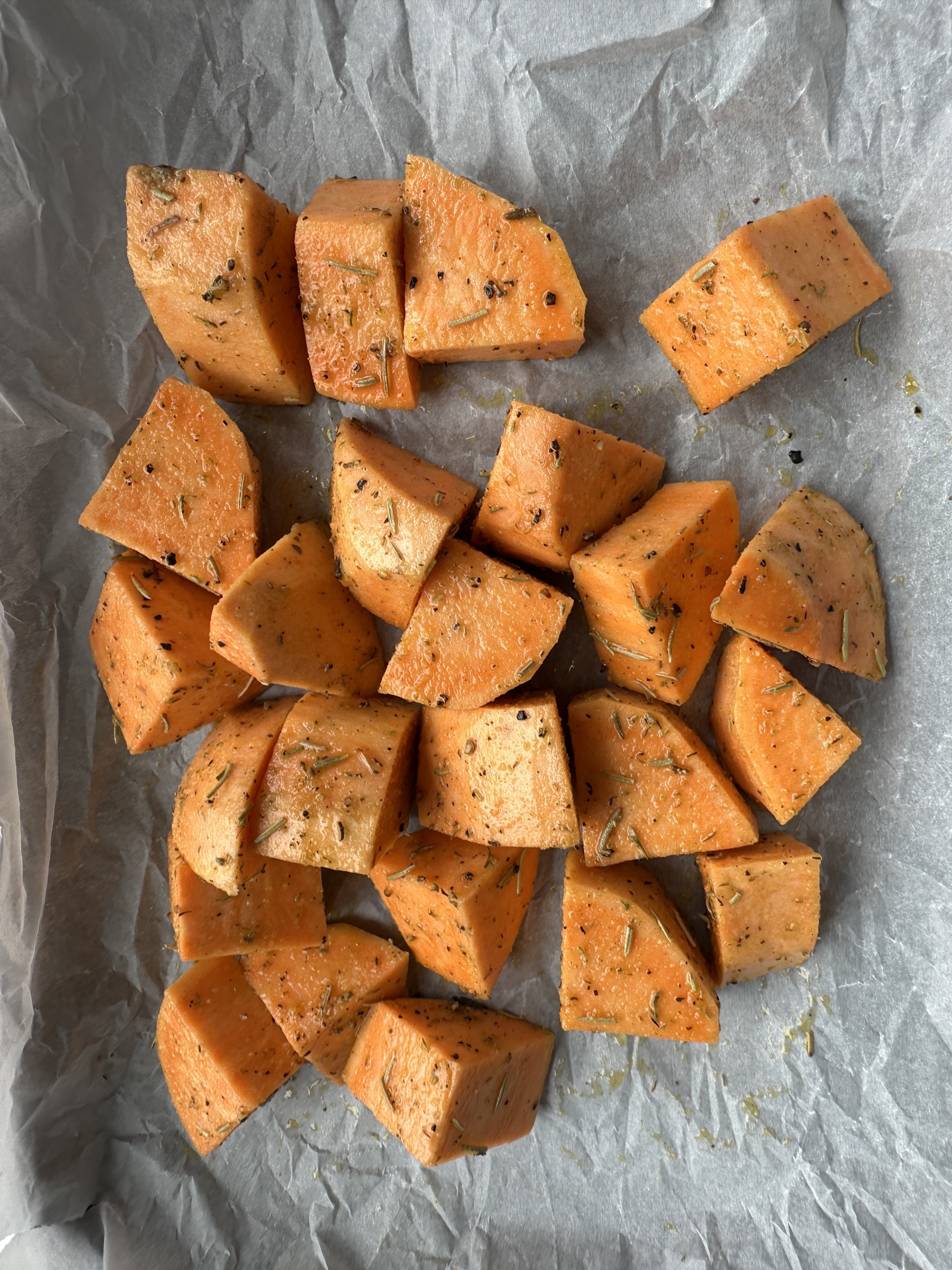 Patates douces rôties — avant la cuisson